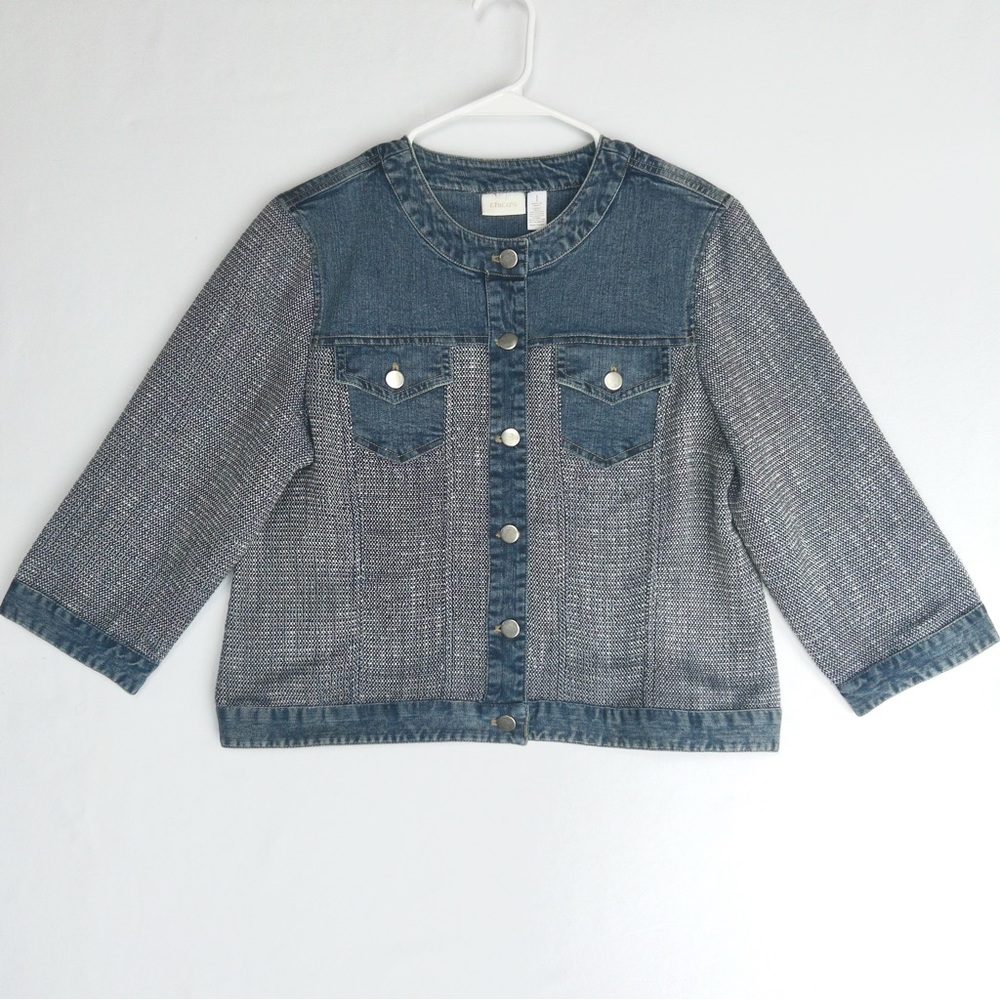 Chicos Unique Blue Jean Jacket Patchwork Denim Me… - image 3
